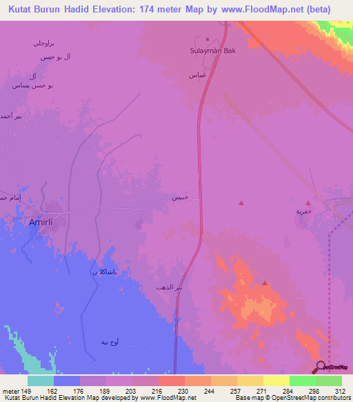 Kutat Burun Hadid,Iraq Elevation Map