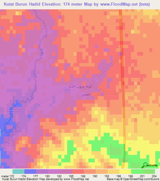 Kutat Burun Hadid,Iraq Elevation Map