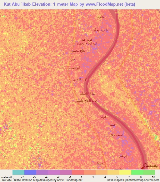 Kut Abu `Ikab,Iraq Elevation Map