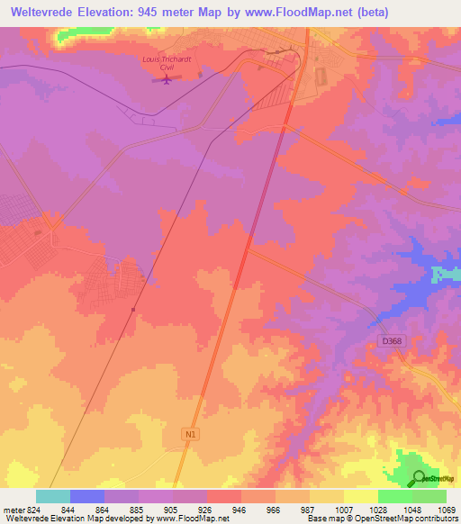 Weltevrede,South Africa Elevation Map