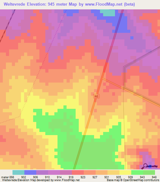 Weltevrede,South Africa Elevation Map