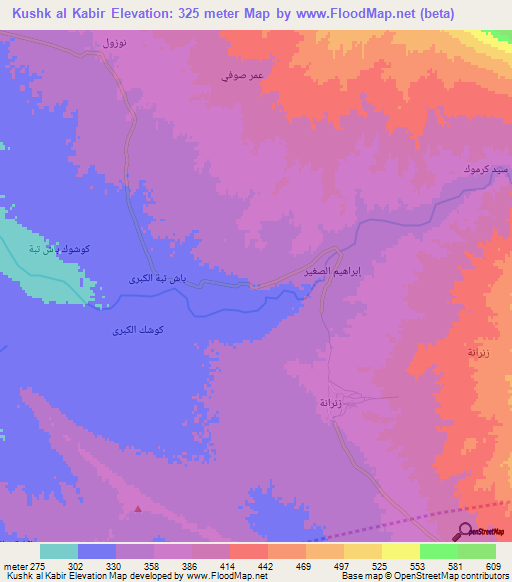 Kushk al Kabir,Iraq Elevation Map