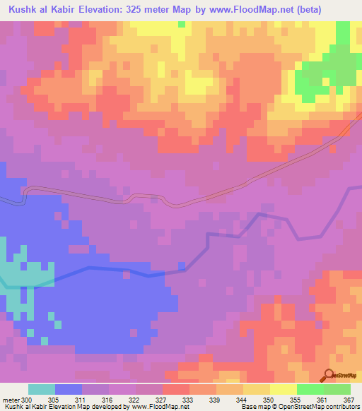 Kushk al Kabir,Iraq Elevation Map