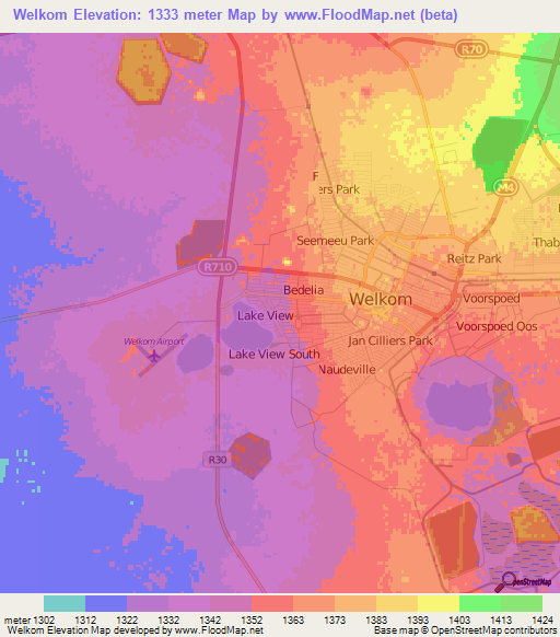 Welkom,South Africa Elevation Map