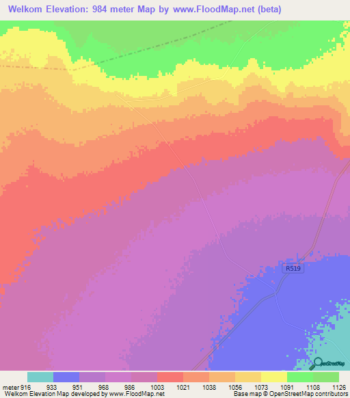 Welkom,South Africa Elevation Map