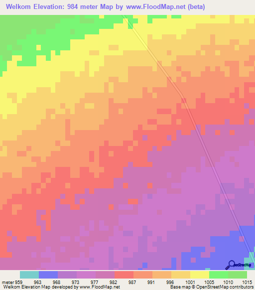 Welkom,South Africa Elevation Map