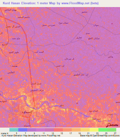 Kurd Hasan,Iraq Elevation Map