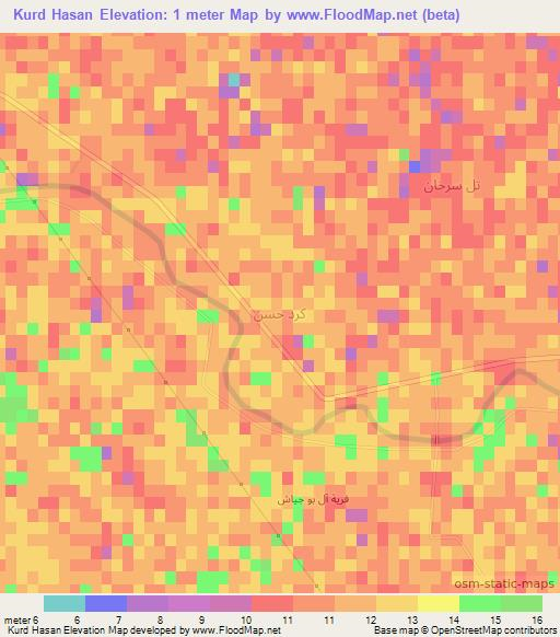 Kurd Hasan,Iraq Elevation Map