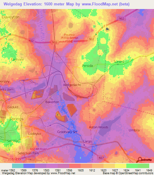 Welgedag,South Africa Elevation Map