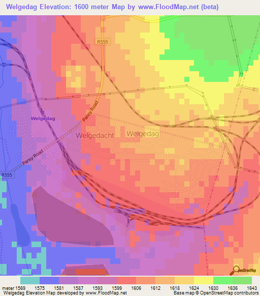 Welgedag,South Africa Elevation Map