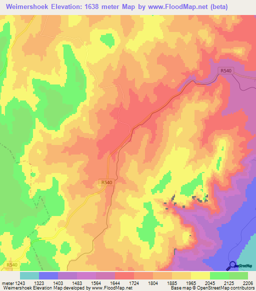 Weimershoek,South Africa Elevation Map