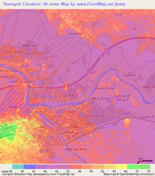 Kumaysh,Iraq Elevation Map