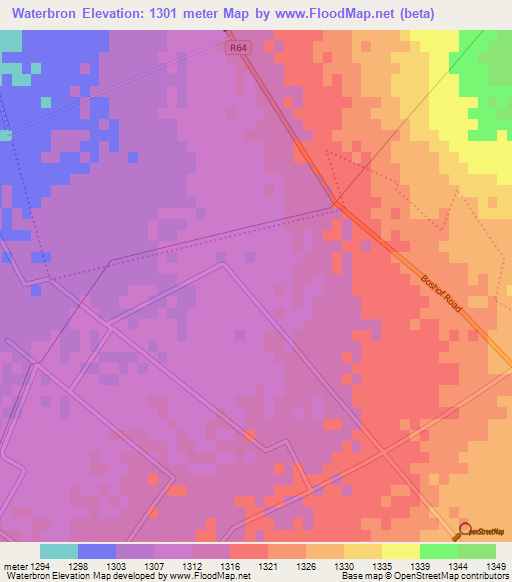 Waterbron,South Africa Elevation Map