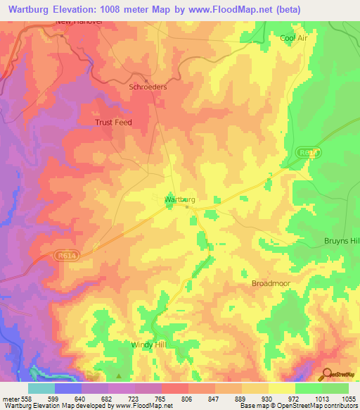 Wartburg,South Africa Elevation Map