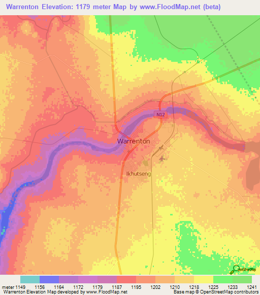 Warrenton,South Africa Elevation Map