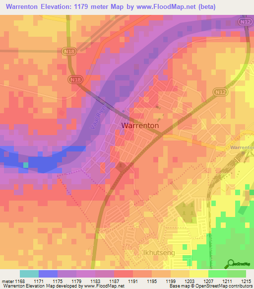 Warrenton,South Africa Elevation Map