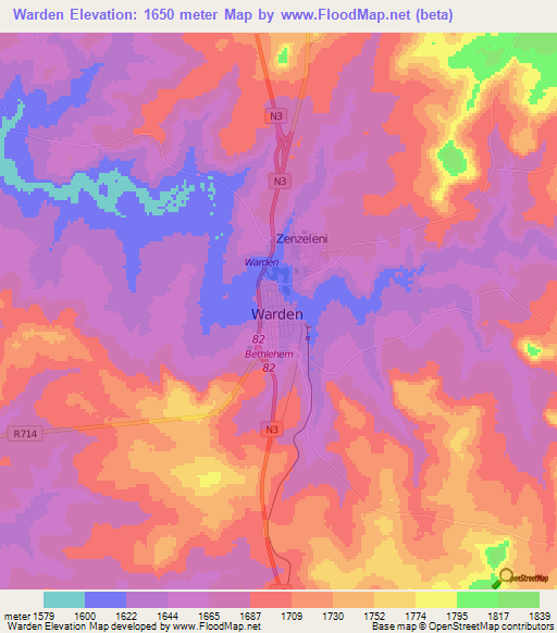 Warden,South Africa Elevation Map