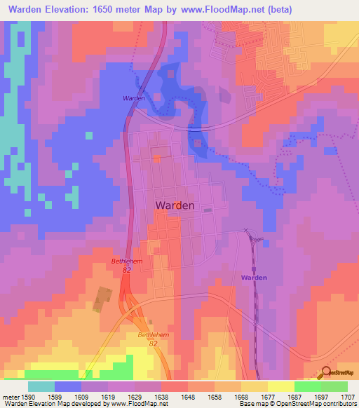 Warden,South Africa Elevation Map