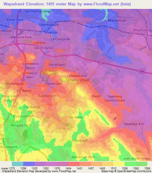 Wapadrand,South Africa Elevation Map