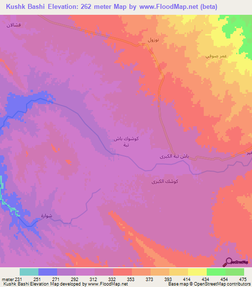 Kushk Bashi,Iraq Elevation Map