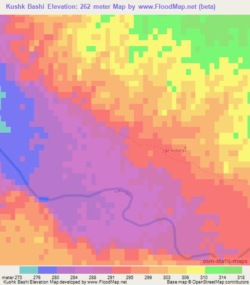 Kushk Bashi,Iraq Elevation Map