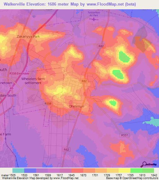 Walkerville,South Africa Elevation Map