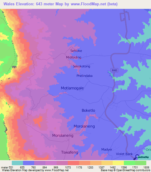 Wales,South Africa Elevation Map