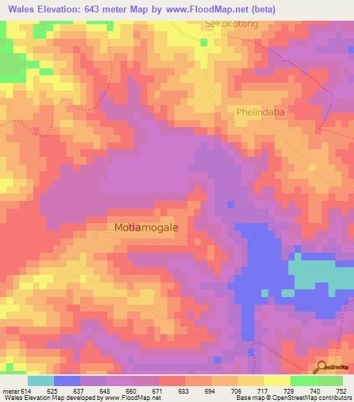 Wales,South Africa Elevation Map