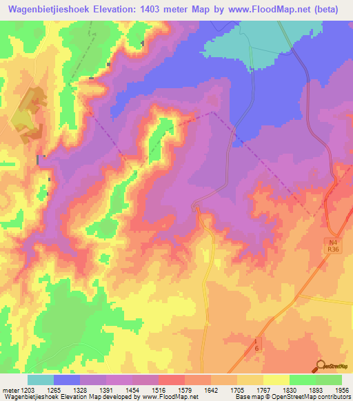 Wagenbietjieshoek,South Africa Elevation Map
