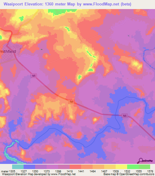 Waaipoort,South Africa Elevation Map