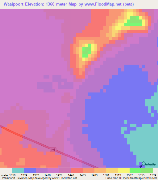 Waaipoort,South Africa Elevation Map