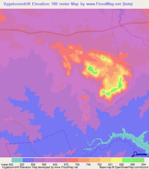 Vygeboomdrift,South Africa Elevation Map