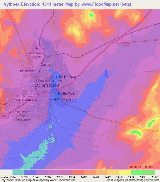 Vyfhoek,South Africa Elevation Map