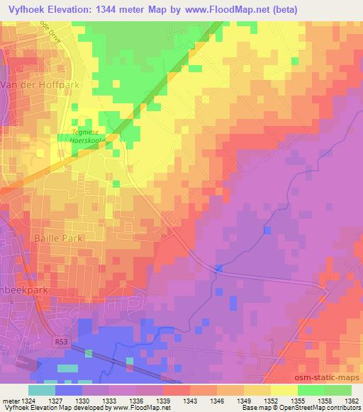 Vyfhoek,South Africa Elevation Map