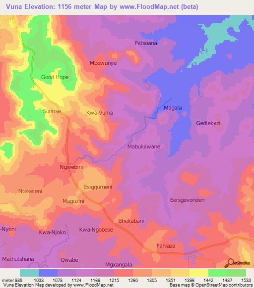 Vuna,South Africa Elevation Map