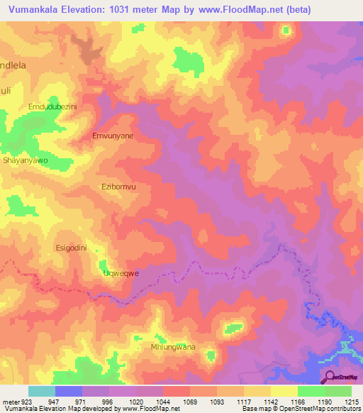 Vumankala,South Africa Elevation Map