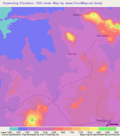 Vrywoning,South Africa Elevation Map