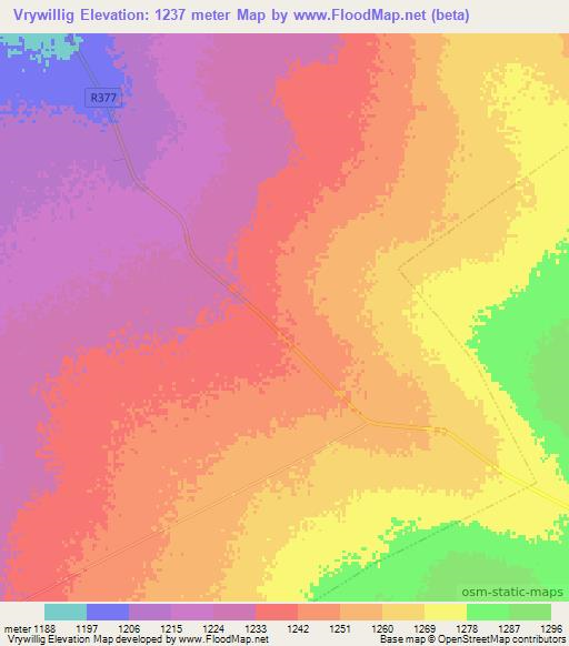 Vrywillig,South Africa Elevation Map