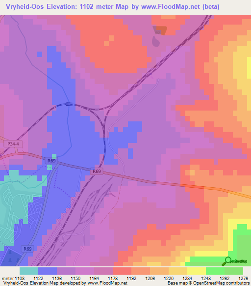 Vryheid-Oos,South Africa Elevation Map