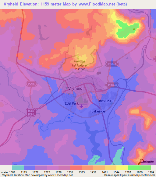 Vryheid,South Africa Elevation Map