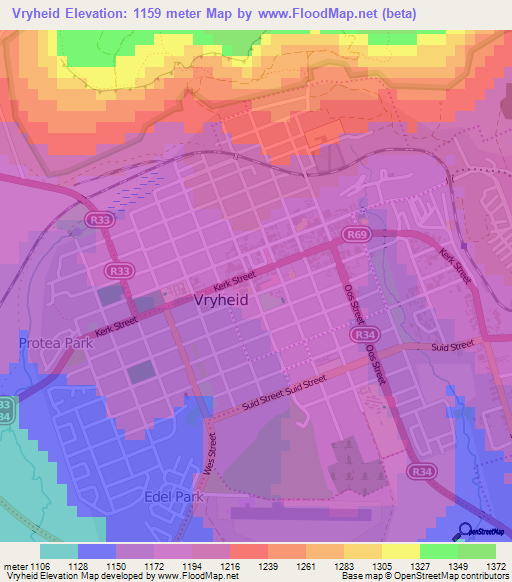 Vryheid,South Africa Elevation Map