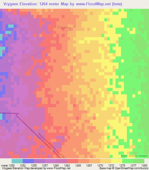 Vrygees,South Africa Elevation Map