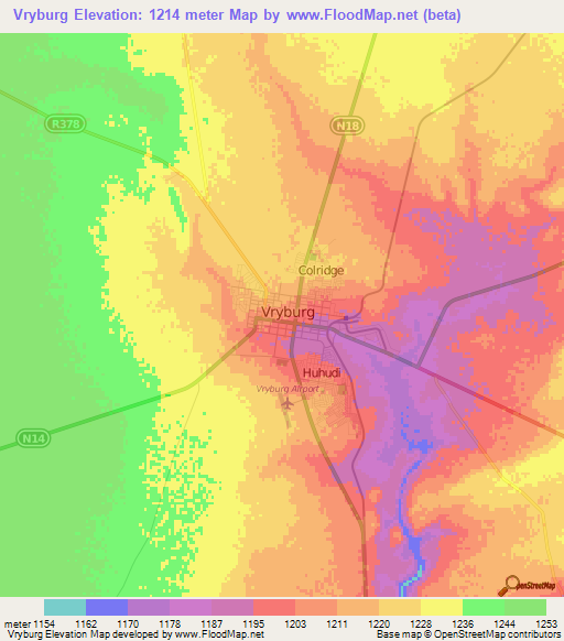 Vryburg,South Africa Elevation Map