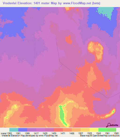 Vredevlei,South Africa Elevation Map