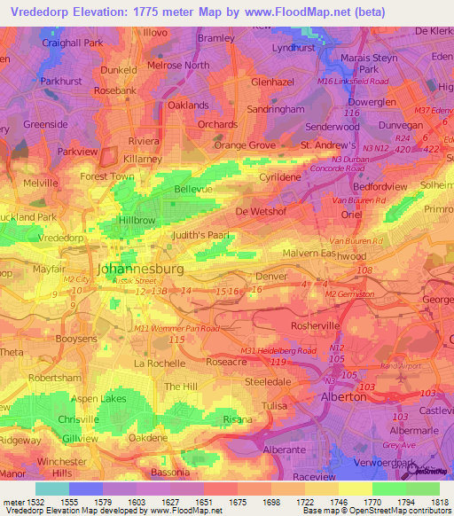 Vrededorp,South Africa Elevation Map