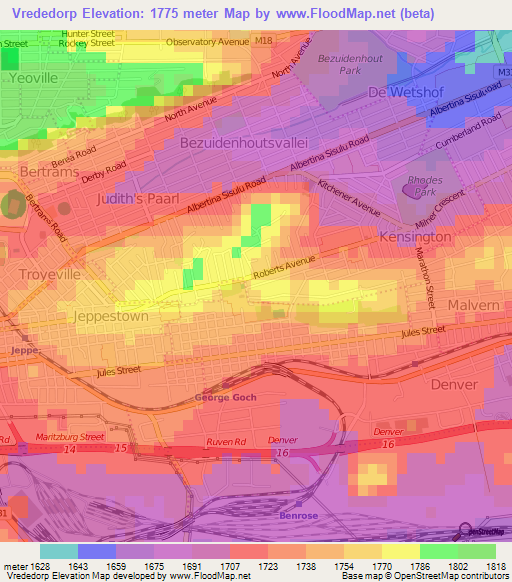 Vrededorp,South Africa Elevation Map