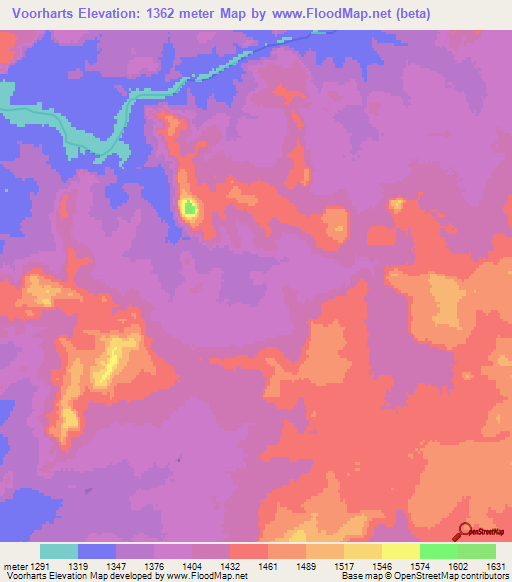 Voorharts,South Africa Elevation Map