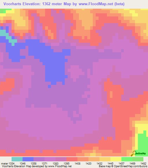 Voorharts,South Africa Elevation Map