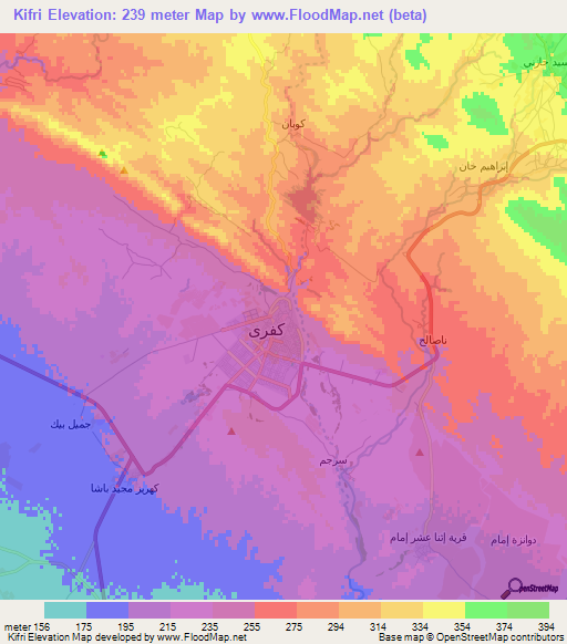 Kifri,Iraq Elevation Map