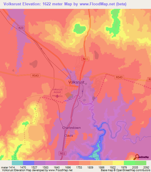 Volksrust,South Africa Elevation Map